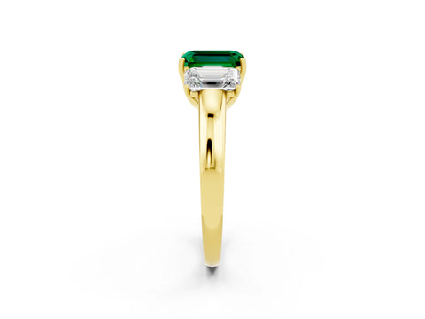 Yellow gold Emerald Cut Emerald Three-Stone Ring with Four-Prong Setting and Classic Band_2