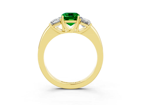 Yellow gold Emerald Cut Emerald Three-Stone Ring with Four-Prong Setting and Classic Band_3