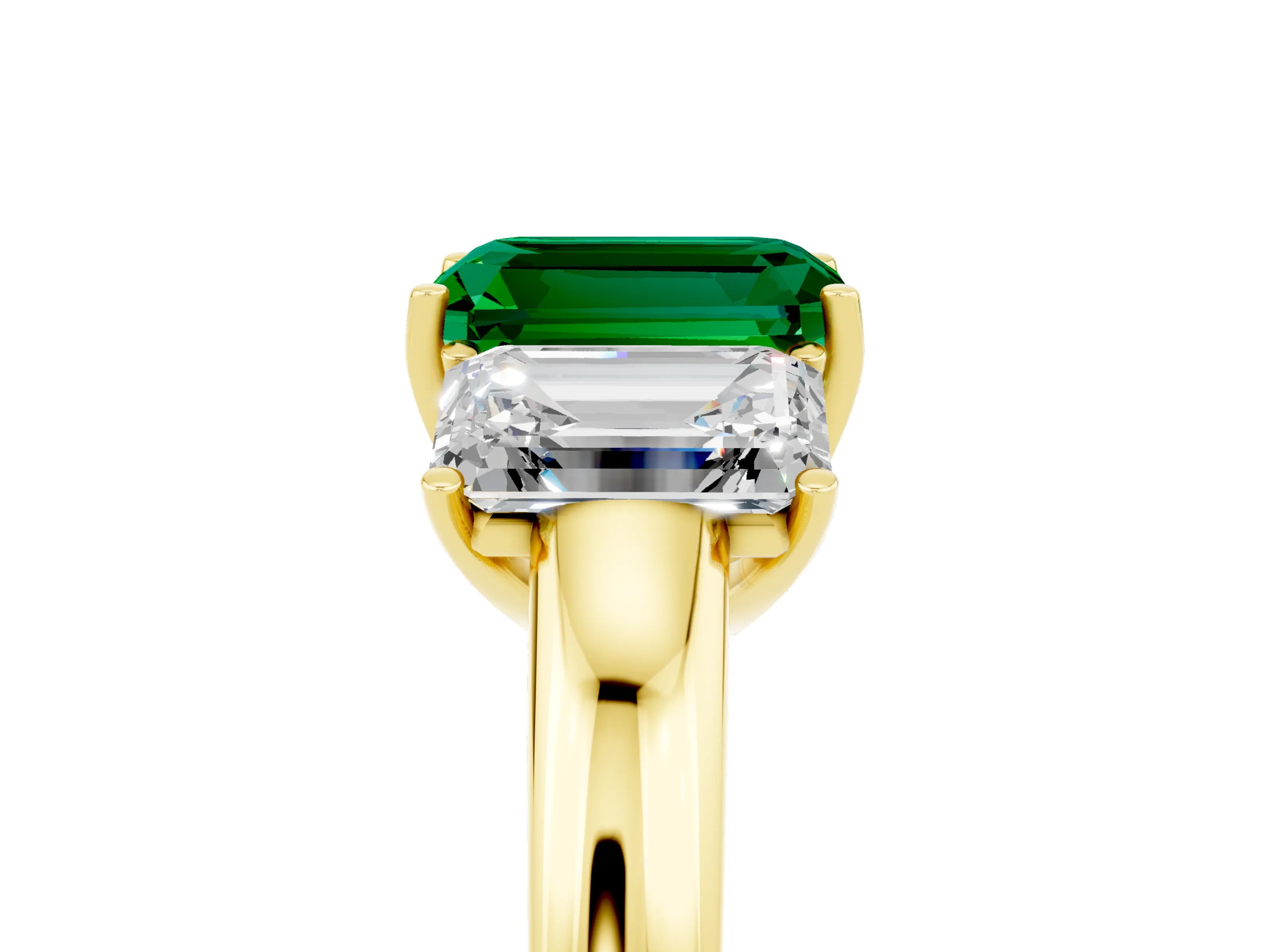 Yellow gold Emerald Cut Emerald Three-Stone Ring with Four-Prong Setting and Classic Band_5
