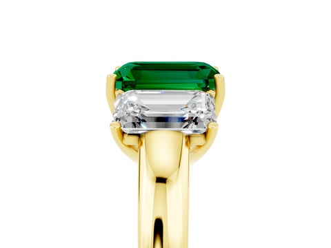 Yellow gold Emerald Cut Emerald Three-Stone Ring with Four-Prong Setting and Classic Band_5