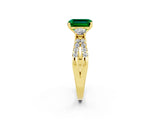 Yellow gold Emerald Cut Emerald Three-Stone Ring with Pavé Split Shank and Four-Prong Setting_2