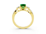 Yellow gold Emerald Cut Emerald Three-Stone Ring with Pavé Split Shank and Four-Prong Setting_3