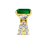 Yellow gold Emerald Cut Emerald Three-Stone Ring with Pavé Split Shank and Four-Prong Setting_5