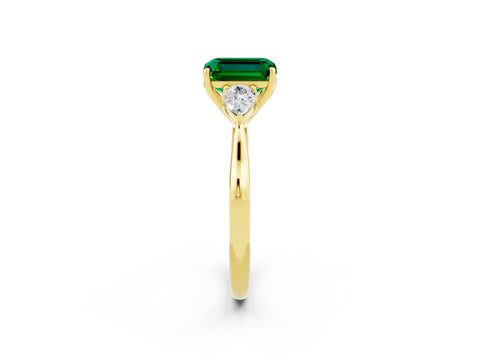 Yellow gold Emerald Cut Emerald Three-Stone Ring with Pear Side Stones and Four-Prong Setting_14