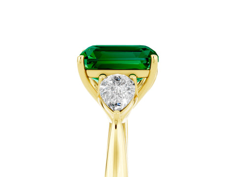 Yellow gold Emerald Cut Emerald Three-Stone Ring with Pear Side Stones and Four-Prong Setting_17
