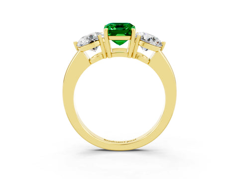 Yellow gold Emerald Cut Emerald Three-Stone Ring with Prong Setting and Classic Band_3