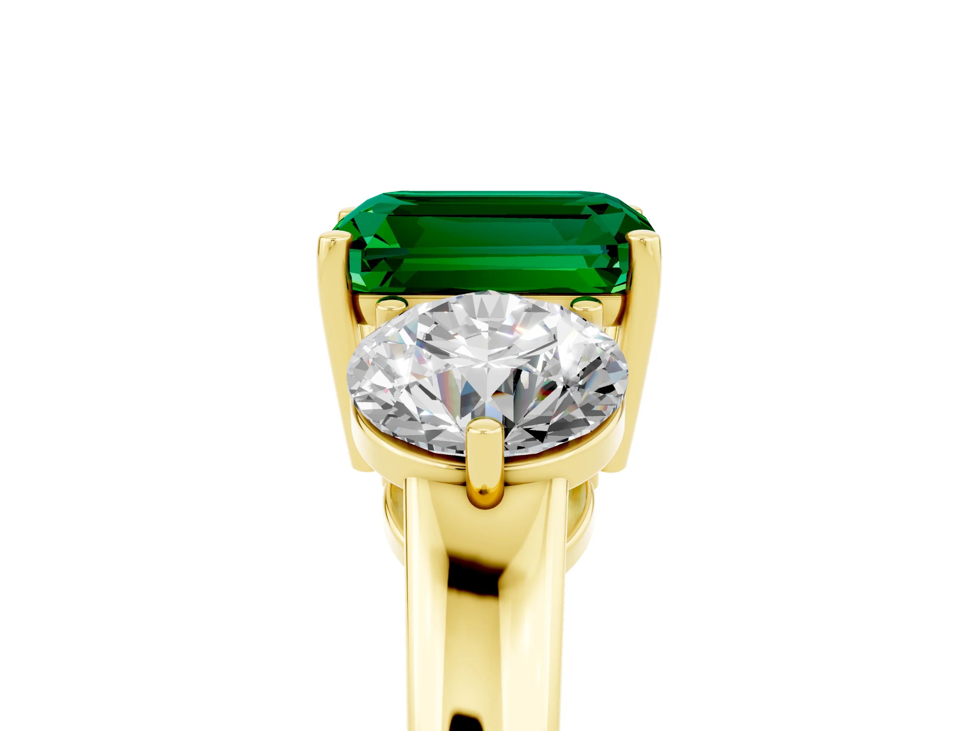 Yellow gold Emerald Cut Emerald Three-Stone Ring with Prong Setting and Classic Band_5