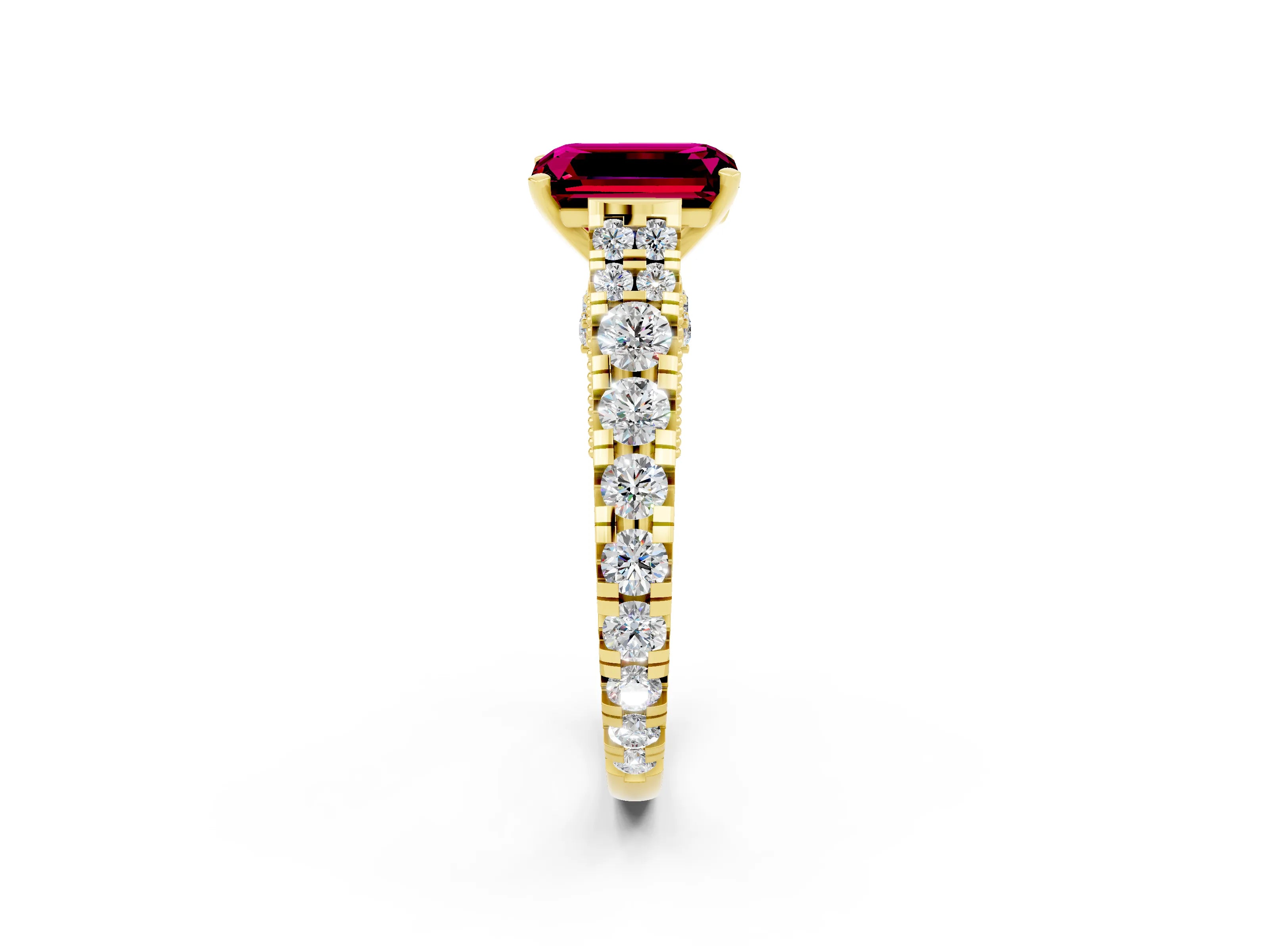 Yellow gold Emerald Cut Garnet Classic Solitaire Ring with Pavé Band and Four-Prong Setting_2