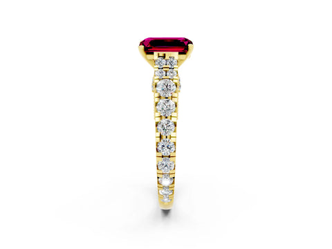 Yellow gold Emerald Cut Garnet Classic Solitaire Ring with Pavé Band and Four-Prong Setting_2