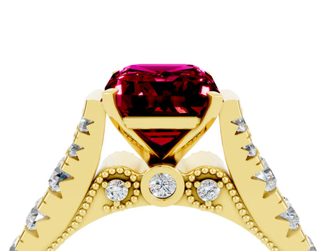 Yellow gold Emerald Cut Garnet Classic Solitaire Ring with Pavé Band and Four-Prong Setting_4