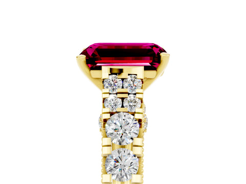Yellow gold Emerald Cut Garnet Classic Solitaire Ring with Pavé Band and Four-Prong Setting_5