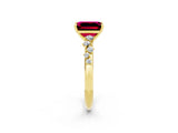Yellow gold Emerald Cut Garnet Cluster Side Stone Solitaire Ring with Prong Setting_26