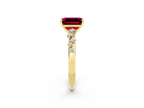 Yellow gold Emerald Cut Garnet Cluster Side Stone Solitaire Ring with Prong Setting_26