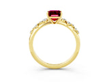 Yellow gold Emerald Cut Garnet Cluster Side Stone Solitaire Ring with Prong Setting_27
