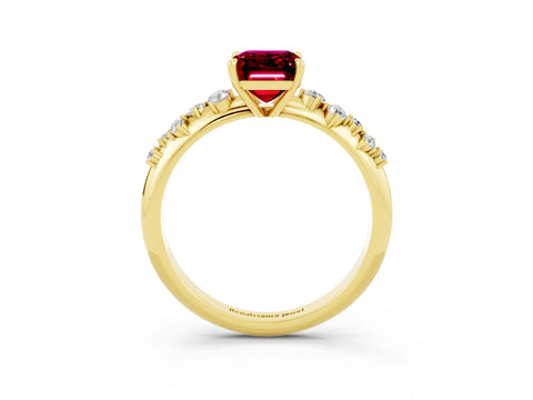 Yellow gold Emerald Cut Garnet Cluster Side Stone Solitaire Ring with Prong Setting_27