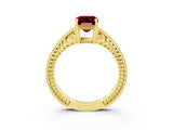 Yellow gold Emerald Cut Garnet Engagement Ring with Milgrain Channel Set Band and Prong Setting_3
