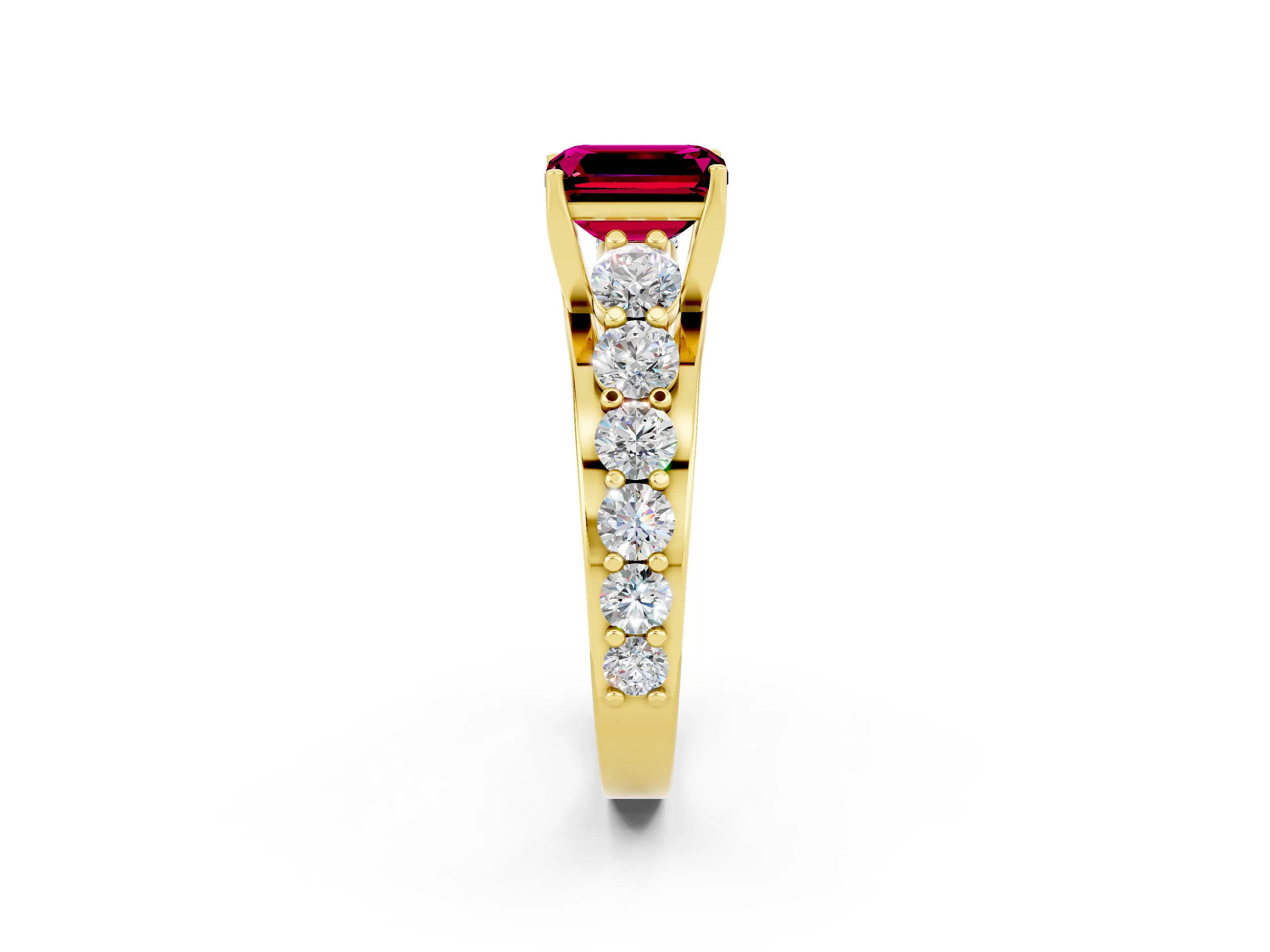 Yellow gold Emerald Cut Garnet Engagement Ring with Pavé Band and Four-Prong Setting_2