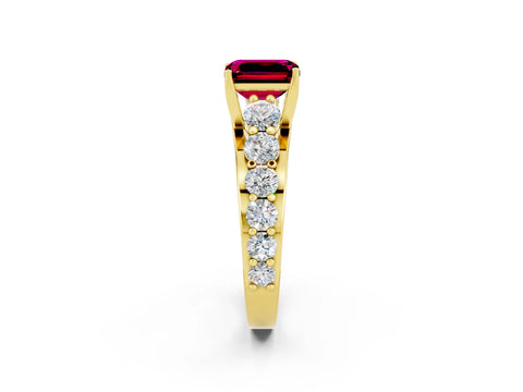 Yellow gold Emerald Cut Garnet Engagement Ring with Pavé Band and Four-Prong Setting_2