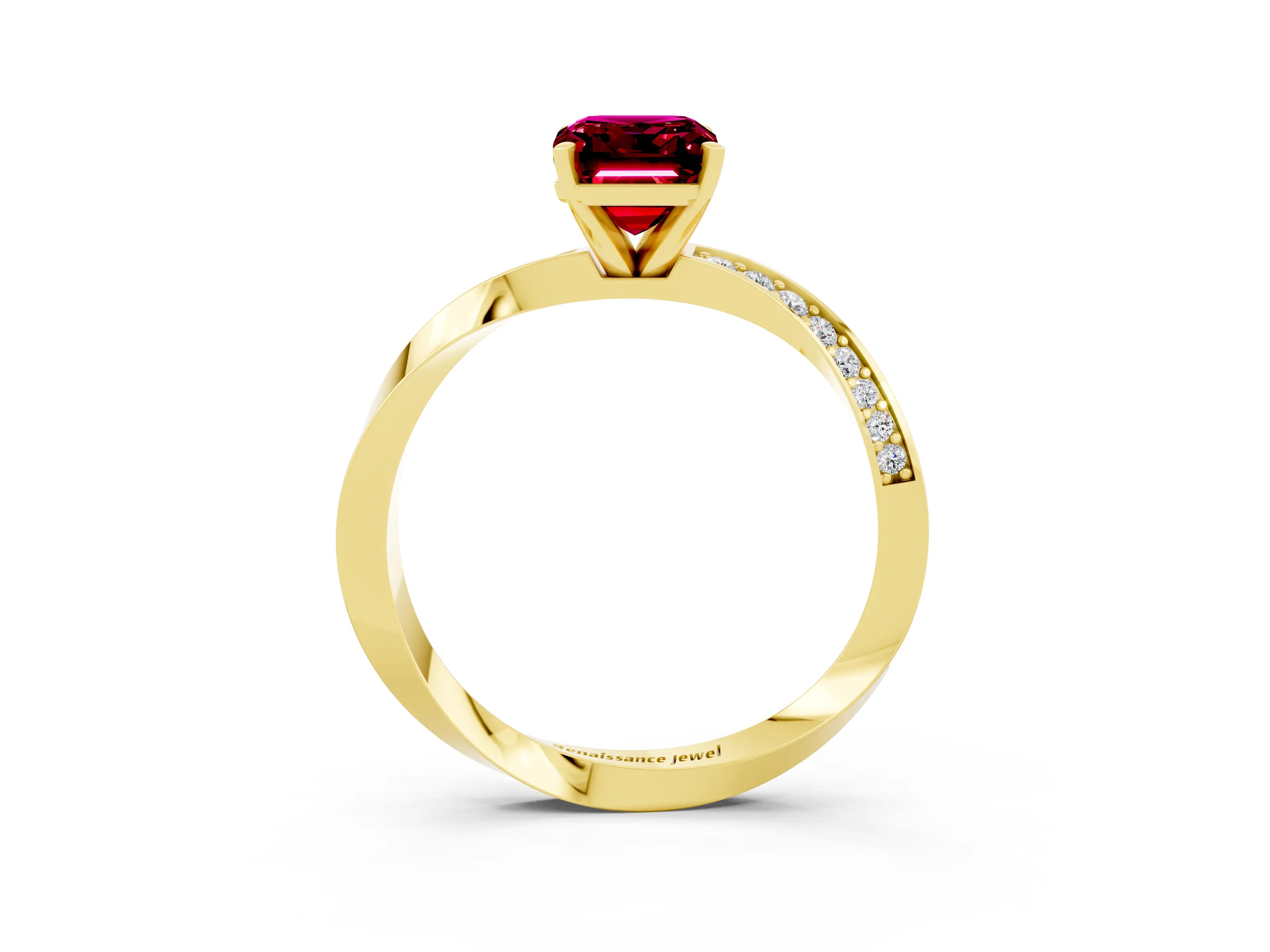 Yellow gold Emerald Cut Garnet Engagement Ring with Side Stone Accents and Four-Prong Setting_30