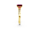 Yellow gold Emerald Cut Garnet Engagement Ring with Side Stone Accents and Four-Prong Setting_74