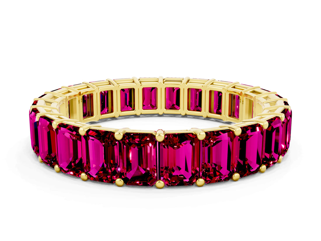 Yellow gold Emerald Cut Garnet Eternity Band with Shared Prong Setting_6