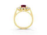 Yellow gold Emerald Cut Garnet Floral Double Halo Engagement Ring with Prong Setting_63