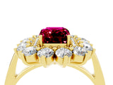Yellow gold Emerald Cut Garnet Floral Double Halo Engagement Ring with Prong Setting_64