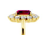 Yellow gold Emerald Cut Garnet Floral Double Halo Engagement Ring with Prong Setting_65