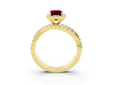 Yellow gold Emerald Cut Garnet Halo Ring with Round Split Shank and Prong Setting_51