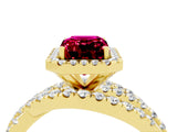 Yellow gold Emerald Cut Garnet Halo Ring with Round Split Shank and Prong Setting_52