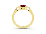 Yellow gold Emerald Cut Garnet Halo Ring with Tapered Band and Four-Prong Setting_3