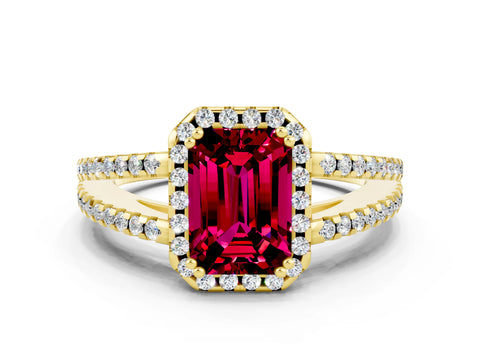Yellow gold Emerald Cut Garnet Halo Split Shank Engagement Ring_12