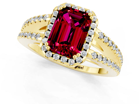 Yellow gold Emerald Cut Garnet Halo Split Shank Engagement Ring_13