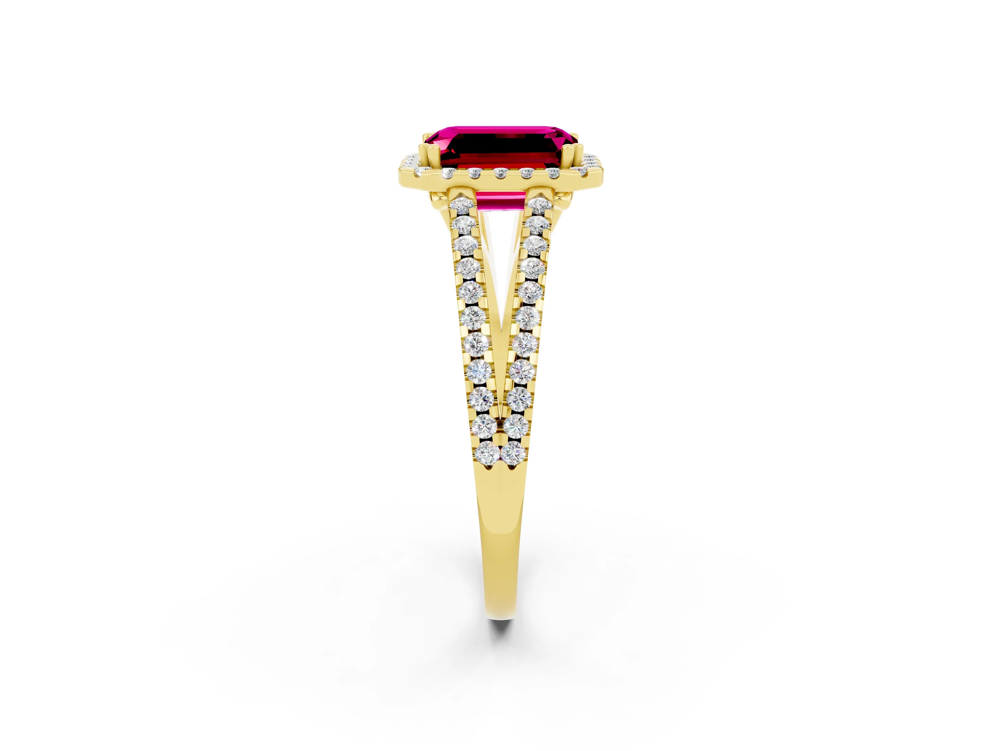 Yellow gold Emerald Cut Garnet Halo Split Shank Engagement Ring_14