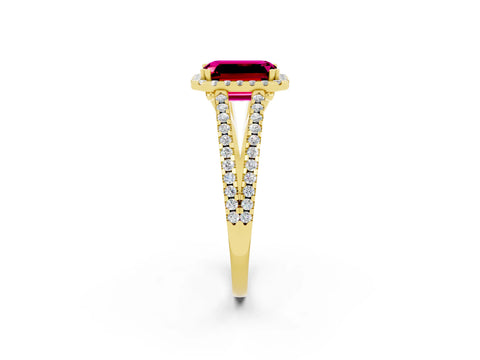 Yellow gold Emerald Cut Garnet Halo Split Shank Engagement Ring_14