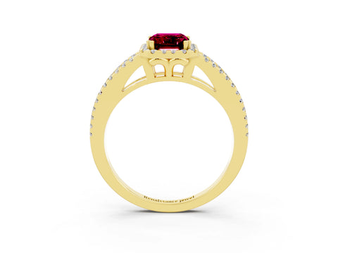 Yellow gold Emerald Cut Garnet Halo Split Shank Engagement Ring_15