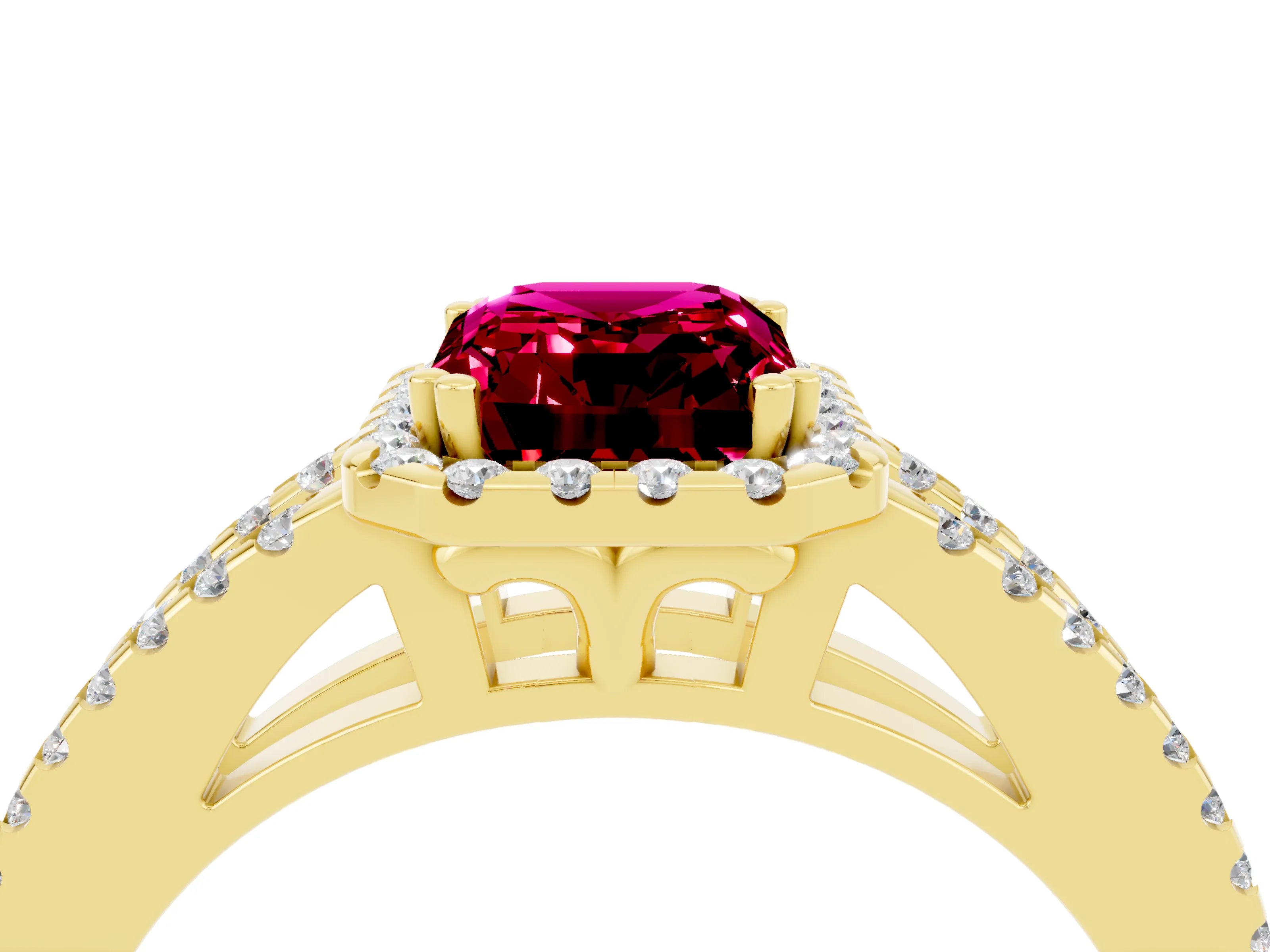 Yellow gold Emerald Cut Garnet Halo Split Shank Engagement Ring_16