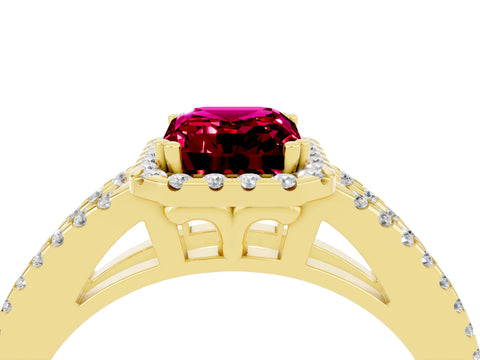 Yellow gold Emerald Cut Garnet Halo Split Shank Engagement Ring_16