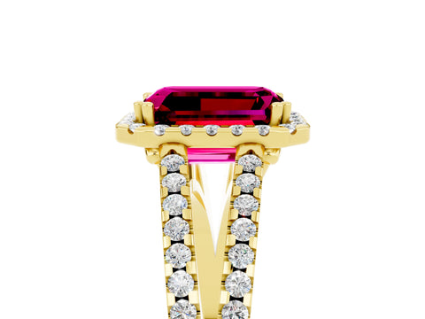 Yellow gold Emerald Cut Garnet Halo Split Shank Engagement Ring_17