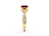 Yellow gold Emerald Cut Garnet  Halo Twist Band Solitaire Prong Setting Ring_50