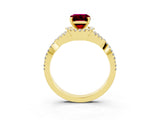 Yellow gold Emerald Cut Garnet  Halo Twist Band Solitaire Prong Setting Ring_51