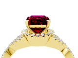 Yellow gold Emerald Cut Garnet  Halo Twist Band Solitaire Prong Setting Ring_52