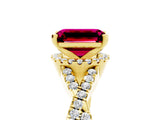 Yellow gold Emerald Cut Garnet  Halo Twist Band Solitaire Prong Setting Ring_53