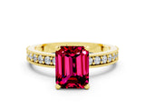 Yellow gold Emerald Cut Garnet Milgrain Pavé Engagement Ring with Four-Prong Setting_12