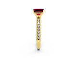 Yellow gold Emerald Cut Garnet Milgrain Pavé Engagement Ring with Four-Prong Setting_14