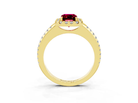 Yellow gold Emerald Cut Garnet Pavé Halo Ring with Four-Prong Setting_15