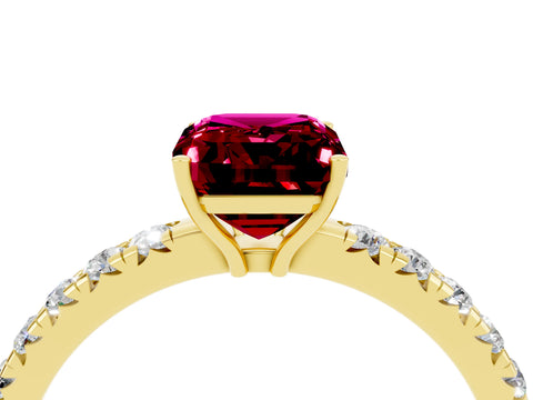 Yellow gold Emerald Cut Garnet Pavé Solitaire Engagement Ring with Four-Prong Setting_16