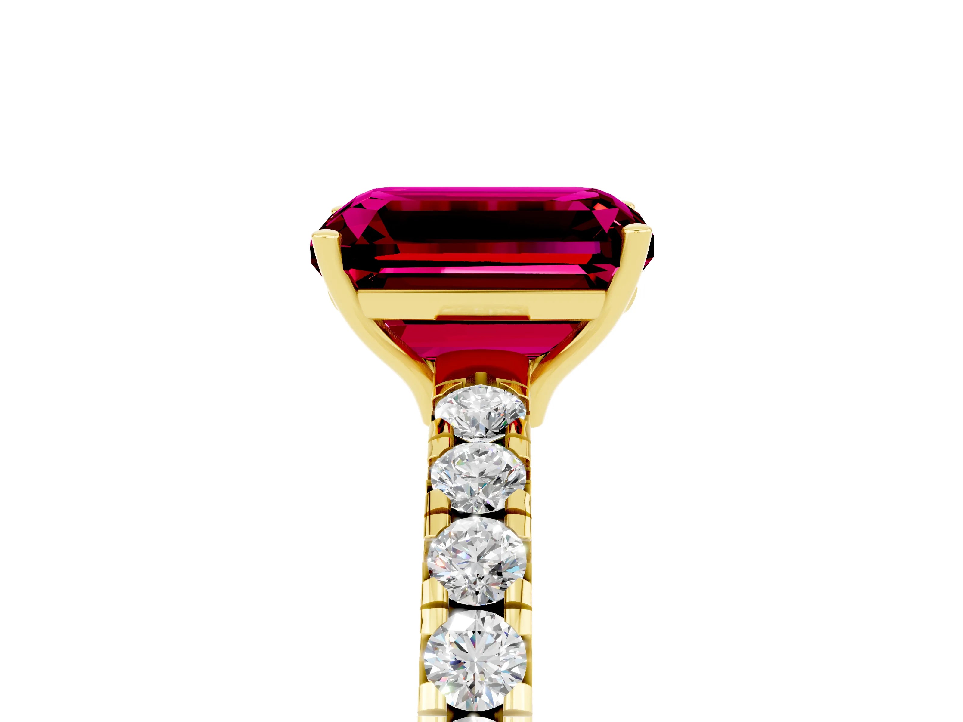 Yellow gold Emerald Cut Garnet Pavé Solitaire Engagement Ring with Four-Prong Setting_17