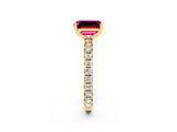 Yellow gold Emerald Cut Garnet Pavé Solitaire Ring with Round Band and Prong Setting_26