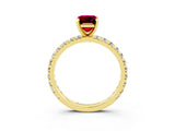 Yellow gold Emerald Cut Garnet Pavé Solitaire Ring with Round Band and Prong Setting_27